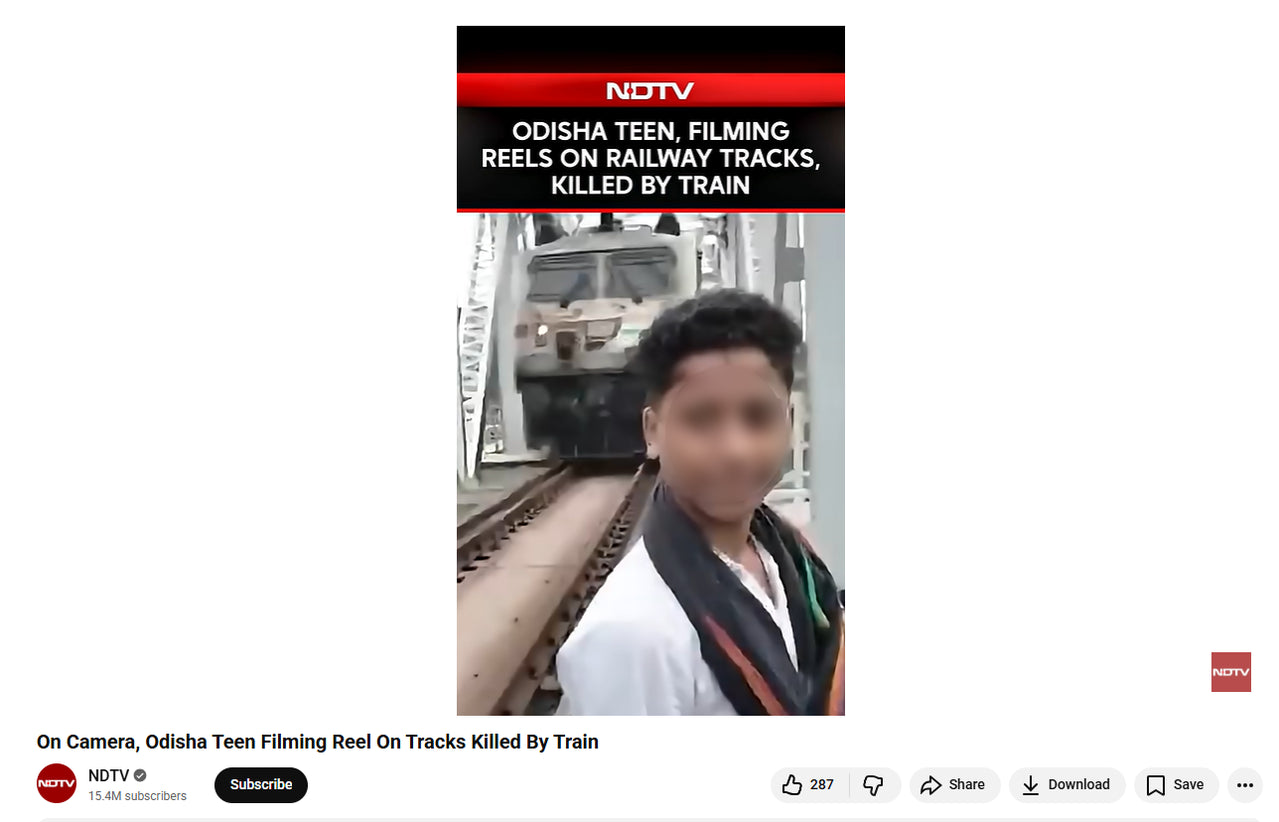 影/奪命瞬間曝!印度少年鐵軌拍影片 遭火車高速衝撞身亡