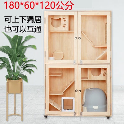 防水實木貓籠 豪華貓別墅 貓窩 貓櫃 大貓籠子 實木貓櫃子 貓屋 貓舍公寓家用二層雙層超大貓房訂製寵物用品