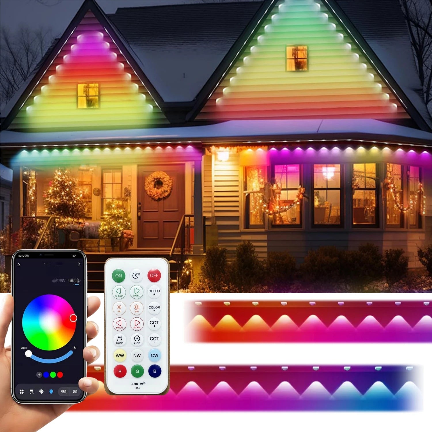 108FT Smart RGBW LED Module Permanent Outdoor Eave Light Waterproof 72LEDs remote APP Christmas Holiday Decoration
