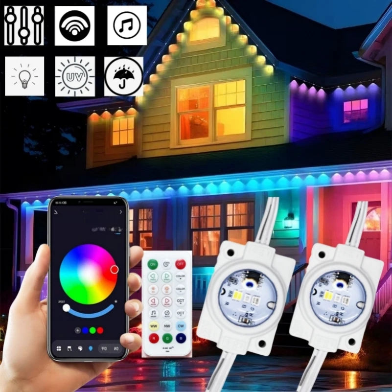 108FT Smart RGBW LED Module Permanent Outdoor Eave Light Waterproof 72LEDs remote APP Christmas Holiday Decoration