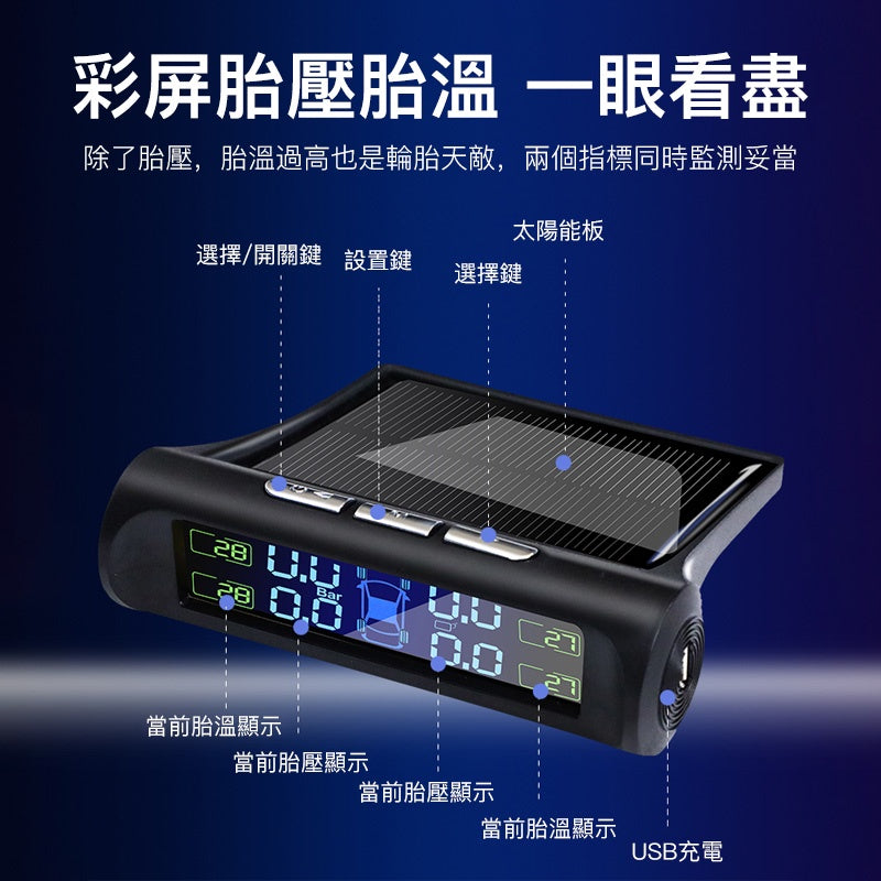 TOYOTA 小不記【台灣現貨速出】無線太陽能胎壓偵測器 太陽能胎壓偵測儀 胎壓偵測儀 汽車輪胎檢測器 TPMS 胎壓監測器胎外式 - 台灣批發網