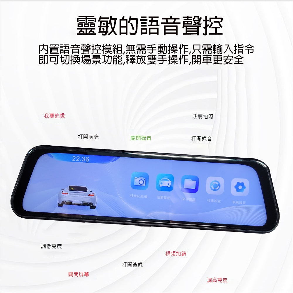 4K 10吋+ADAS+BSD+變道輔助預警+測速照相全屏觸控流媒體電子後視鏡/4K+2K雙鏡頭