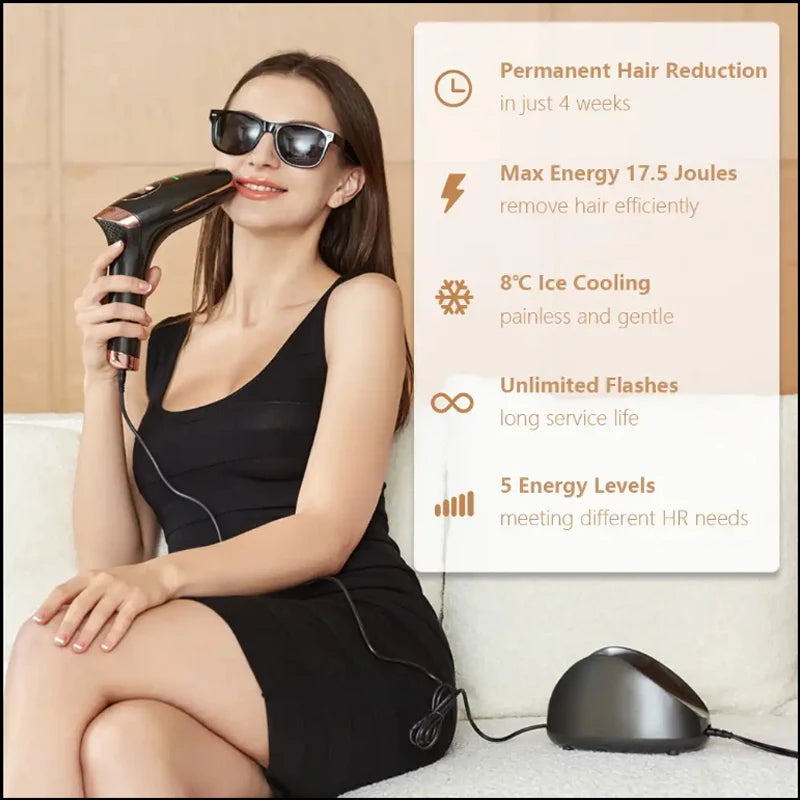 IPL Hair Removal Full Cooling Painless Laser Epilator & Skin Care Unlimited Flashes Fast Effective Depilator Home Beauty Devices