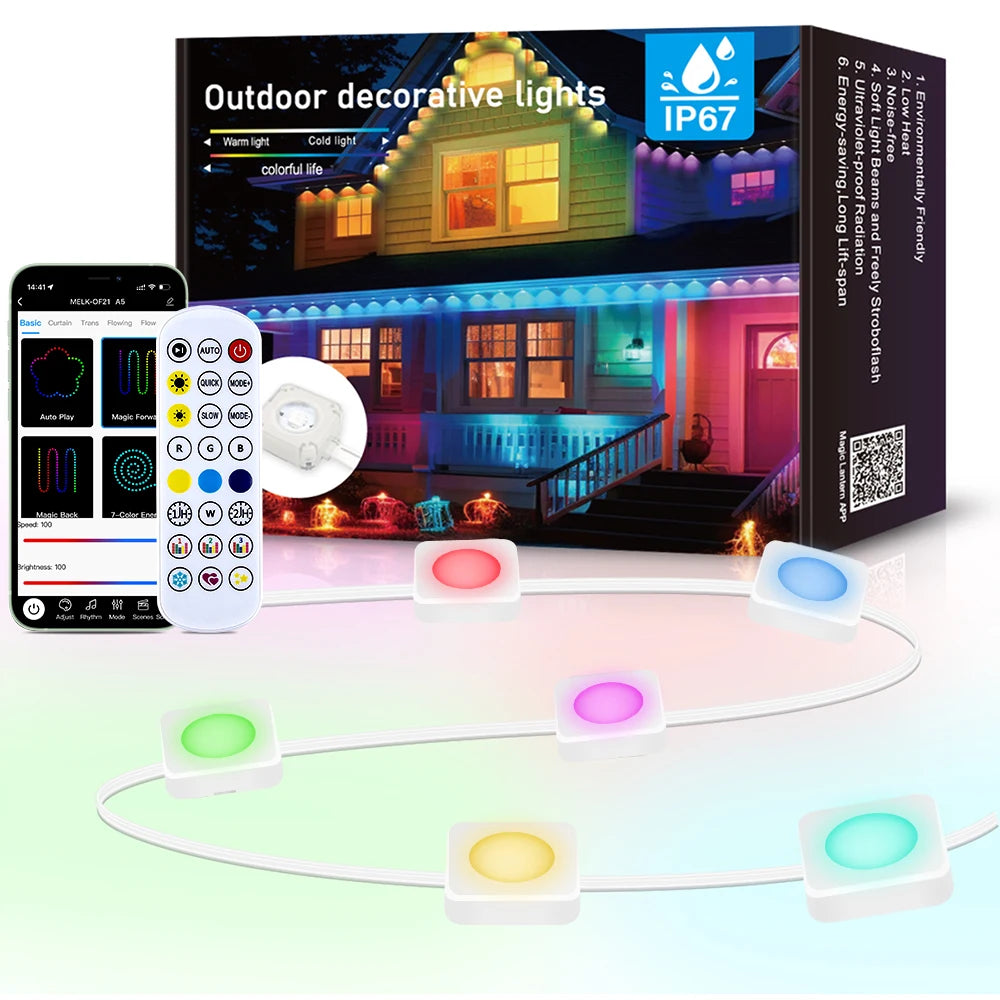 Multicolor Outdoor Eave Light Smart RGB String Lights Permanent LED Wall Light for Ramadan Easter Holiday Garland Decoration