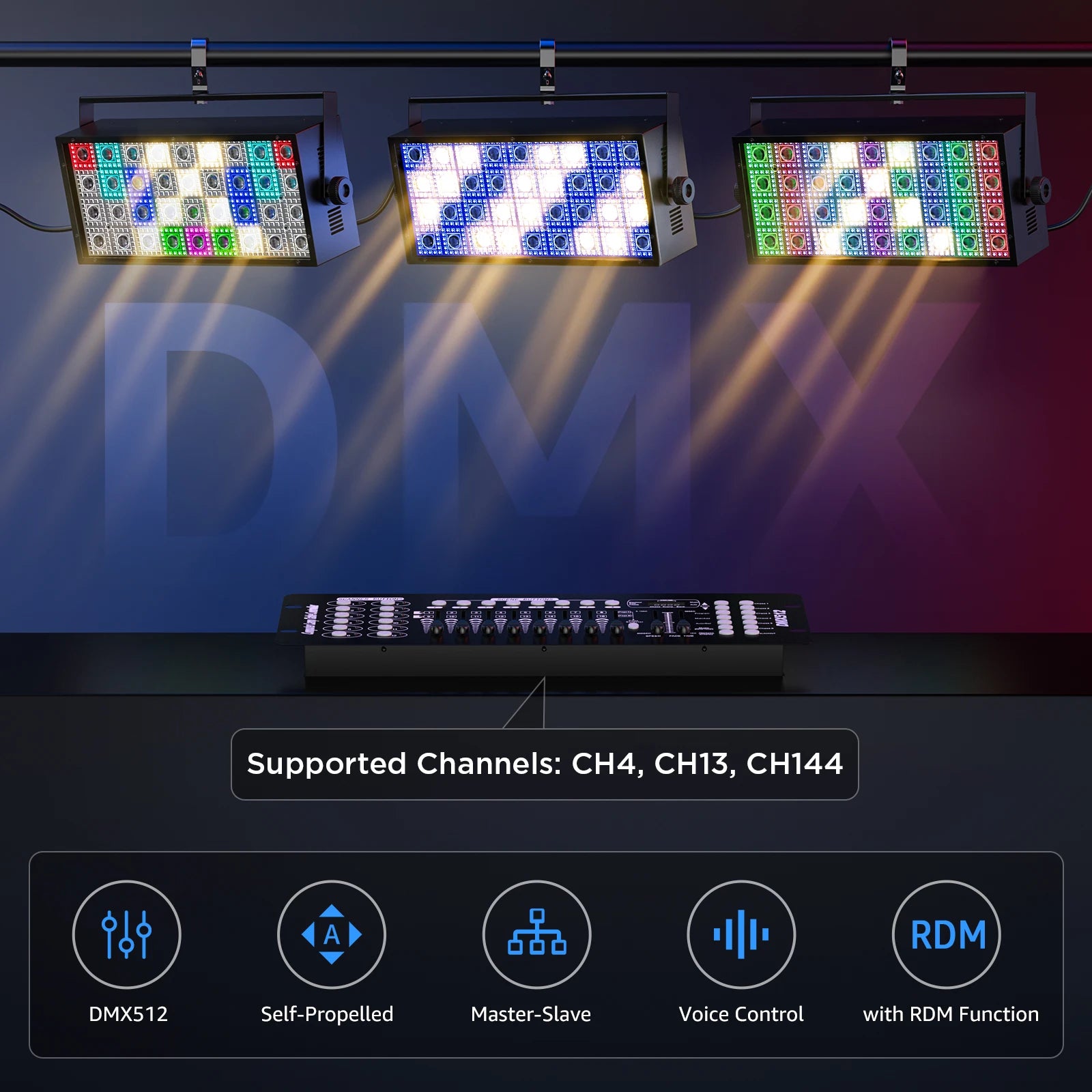 U'King 220W Screen Lights 36RGB Single Point Control Wash Lights Square Curtain Effect Stage Lights For DJ Disco Christmas Party