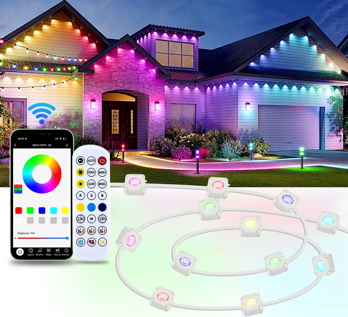 Multicolor Outdoor Eave Light Smart RGB String Lights Permanent LED Wall Light for Ramadan Easter Holiday Garland Decoration
