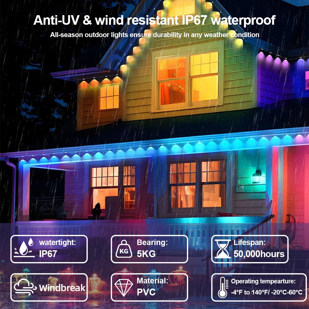 Multicolor Outdoor Eave Light Smart RGB String Lights Permanent LED Wall Light for Ramadan Easter Holiday Garland Decoration